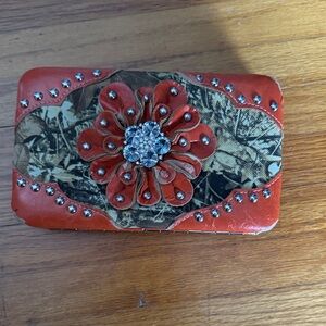 Red Floral Embellished Women's Wallet
